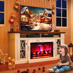 AMERLIFE Farmhouse Heavy Fireplace TV Stand with 33 Electric Fireplace, for 80 TVs up