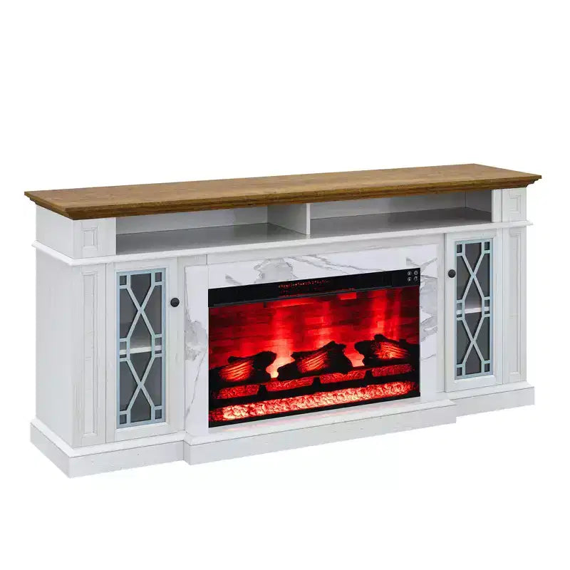AMERLIFE Farmhouse Heavy Fireplace TV Stand with 33 Electric Fireplace, for 80 TVs up