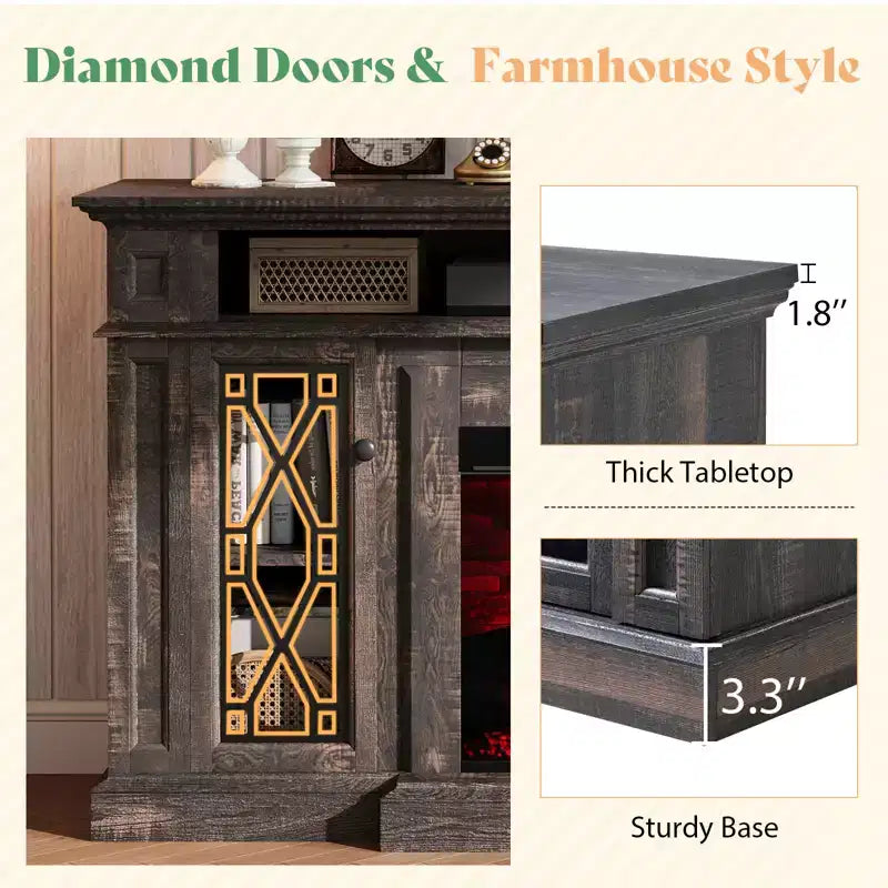 AMERLIFE Farmhouse Heavy Fireplace TV Stand with 33 Electric Fireplace, for 80 TVs up