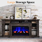 AMERLIFE Farmhouse Heavy Fireplace TV Stand with 33 Electric Fireplace, for 80 TVs up