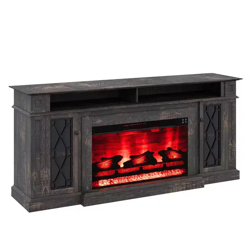 AMERLIFE Farmhouse Heavy Fireplace TV Stand with 33 Electric Fireplace, for 80 TVs up