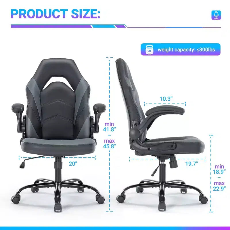 Bestier Gaming Chair, PU Leather Computer Swivel Chair with Lumbar Support, Adjustable Backrest and Flip-up Armrest for Home Office Desk Chair