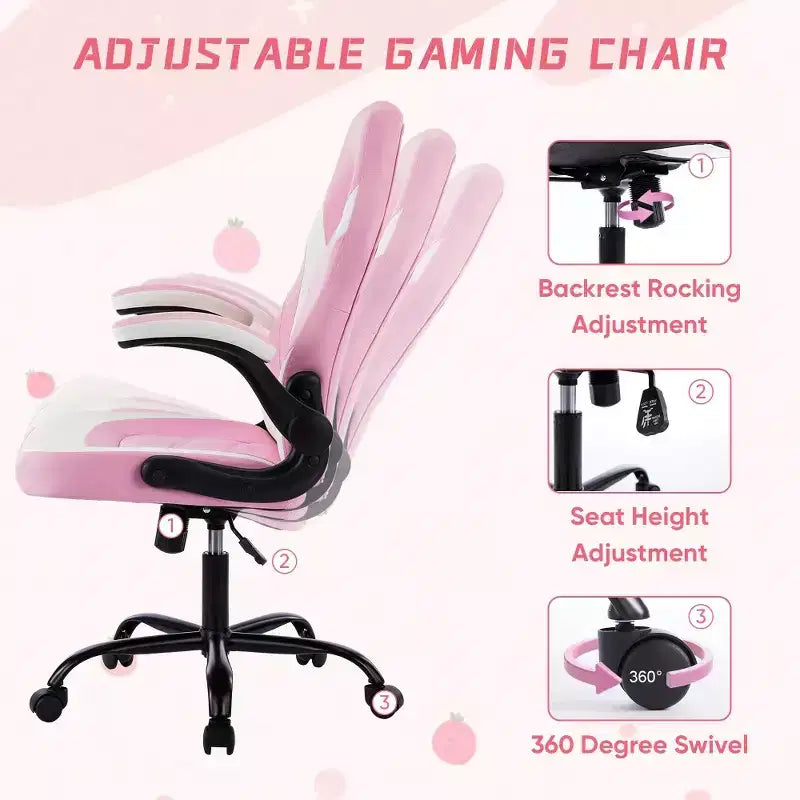 Bestier Gaming Chair, PU Leather Computer Swivel Chair with Lumbar Support, Adjustable Backrest and Flip-up Armrest for Home Office Desk Chair