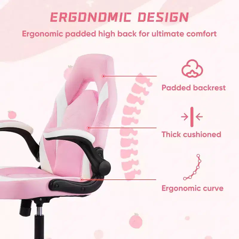 Bestier Gaming Chair, PU Leather Computer Swivel Chair with Lumbar Support, Adjustable Backrest and Flip-up Armrest for Home Office Desk Chair