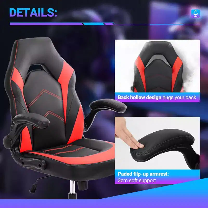 Bestier Gaming Chair, PU Leather Computer Swivel Chair with Lumbar Support, Adjustable Backrest and Flip-up Armrest for Home Office Desk Chair