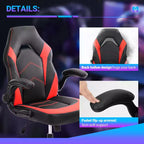 Bestier Gaming Chair, PU Leather Computer Swivel Chair with Lumbar Support, Adjustable Backrest and Flip-up Armrest for Home Office Desk Chair