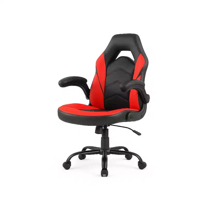 Bestier Gaming Chair, PU Leather Computer Swivel Chair with Lumbar Support, Adjustable Backrest and Flip-up Armrest for Home Office Desk Chair