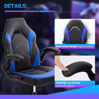 Bestier Gaming Chair, PU Leather Computer Swivel Chair with Lumbar Support, Adjustable Backrest and Flip-up Armrest for Home Office Desk Chair