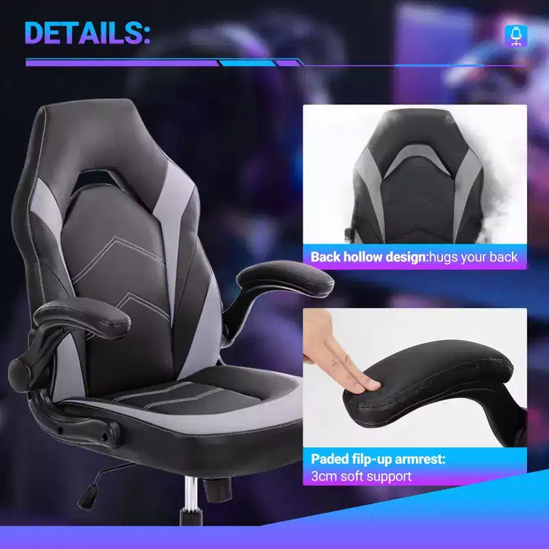 Bestier Gaming Chair, PU Leather Computer Swivel Chair with Lumbar Support, Adjustable Backrest and Flip-up Armrest for Home Office Desk Chair