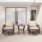 EROMMY 3 Piece Outdoor Swivel Chair Set, Wicker Patio Bistro Set With Thickened 25D Cushions And Glass Coffee Table