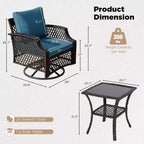 EROMMY 3 Piece Outdoor Swivel Chair Set, Wicker Patio Bistro Set With Thickened 25D Cushions And Glass Coffee Table
