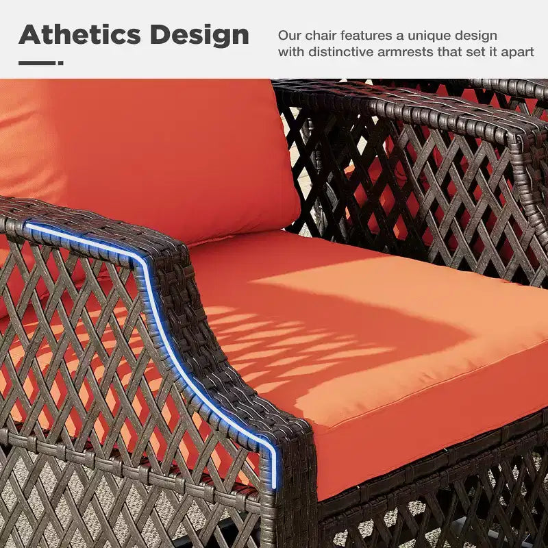 EROMMY 3 Piece Outdoor Swivel Chair Set, Wicker Patio Bistro Set With Thickened 25D Cushions And Glass Coffee Table