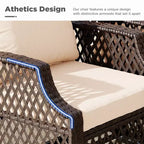 EROMMY 3 Piece Outdoor Swivel Chair Set, Wicker Patio Bistro Set With Thickened 25D Cushions And Glass Coffee Table