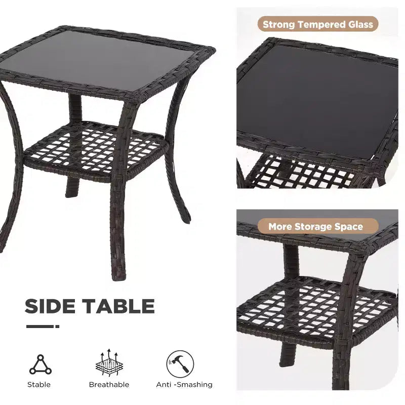 EROMMY 3 Piece Outdoor Swivel Chair Set, Wicker Patio Bistro Set With Thickened 25D Cushions And Glass Coffee Table