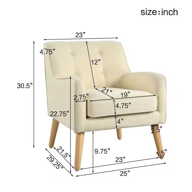 Okak Modern Mid-Century Accent Chairs for Bedroom, Tufted Fabric Accent Chair with Solid Wood Legs for Living Room