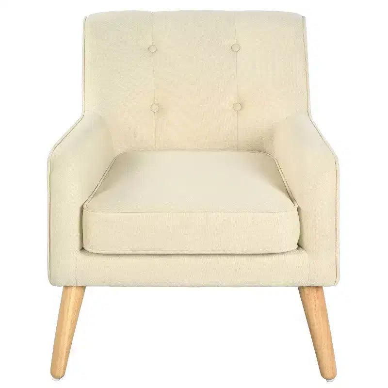 Okak Modern Mid-Century Accent Chairs for Bedroom, Tufted Fabric Accent Chair with Solid Wood Legs for Living Room