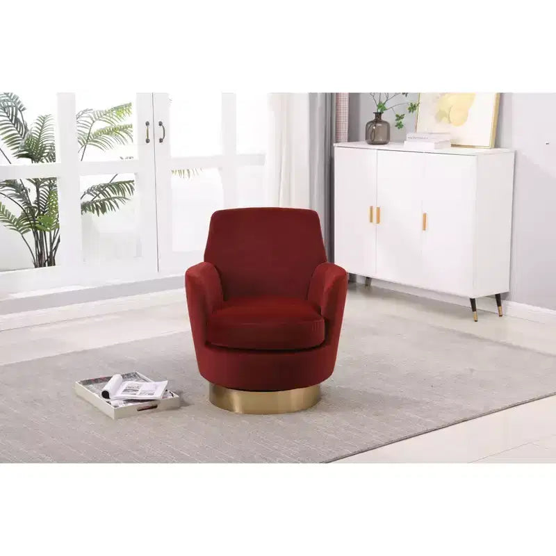 Okak Modern Swivel Barrel Accent Chair, Round Barrel Chairs with Gold Stainless Steel Base, for Living Room Bedroom