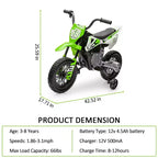 Acekool 12V Electric Dirt Bike Kids Motorcycle with Dual 25W Motors, Twist Throttle, Training Wheels & Suspension, Ride-On Toy for Ages 3+