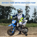 Acekool 12V Electric Dirt Bike Kids Motorcycle with Dual 25W Motors, Twist Throttle, Training Wheels & Suspension, Ride-On Toy for Ages 3+