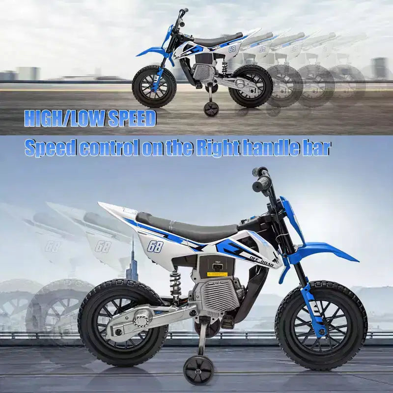 Acekool 12V Electric Dirt Bike Kids Motorcycle with Dual 25W Motors, Twist Throttle, Training Wheels & Suspension, Ride-On Toy for Ages 3+