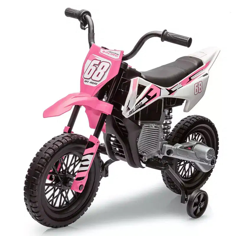 Acekool 12V Electric Dirt Bike Kids Motorcycle with Dual 25W Motors, Twist Throttle, Training Wheels & Suspension, Ride-On Toy for Ages 3+