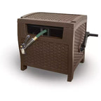 Suncast Wicker Style Resin Hose Hideaway with Hose Guide, Java, 175 Feet