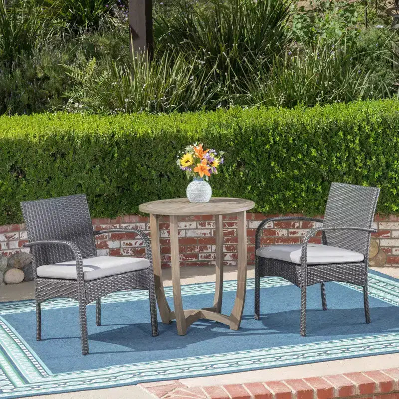 Christopher Knight Home Lindy Outdoor Acacia Wood and Wicker 3 Piece Bistro Set