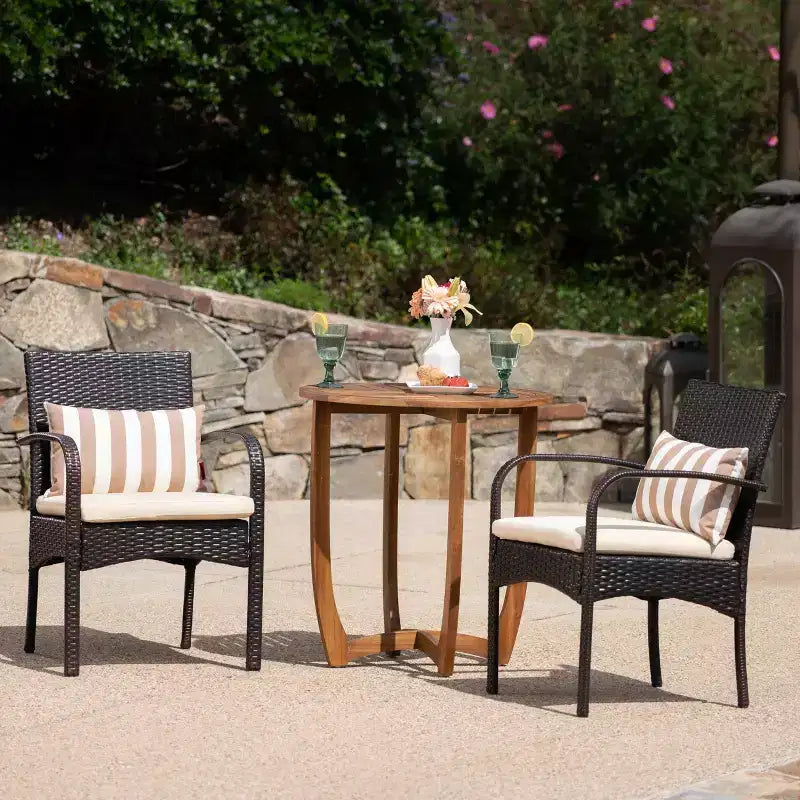 Christopher Knight Home Lindy Outdoor Acacia Wood and Wicker 3 Piece Bistro Set