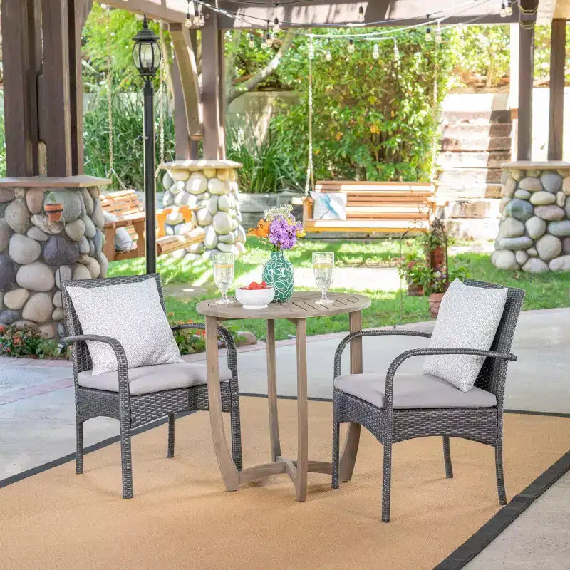 Christopher Knight Home Lindy Outdoor Acacia Wood and Wicker 3 Piece Bistro Set