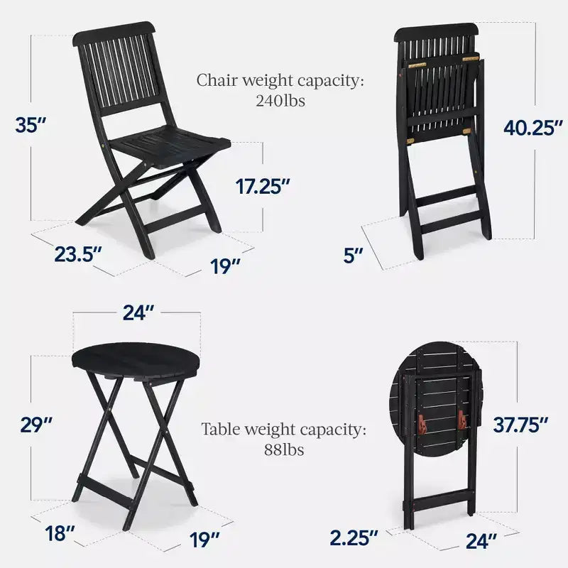 Best Choice Products 3-Piece Acacia Wood Bistro Set, Folding Patio Furniture w/ 2 Chairs, Table