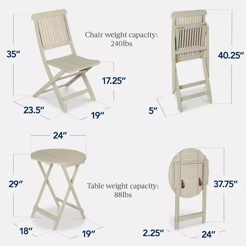 Best Choice Products 3-Piece Acacia Wood Bistro Set, Folding Patio Furniture w/ 2 Chairs, Table
