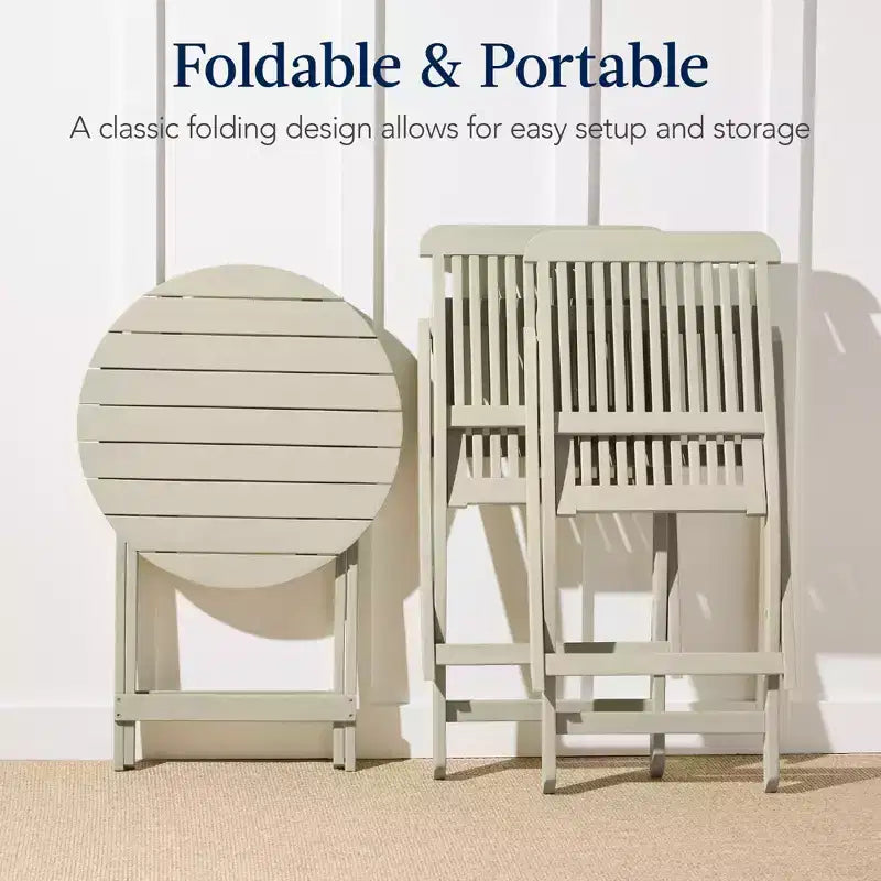 Best Choice Products 3-Piece Acacia Wood Bistro Set, Folding Patio Furniture w/ 2 Chairs, Table