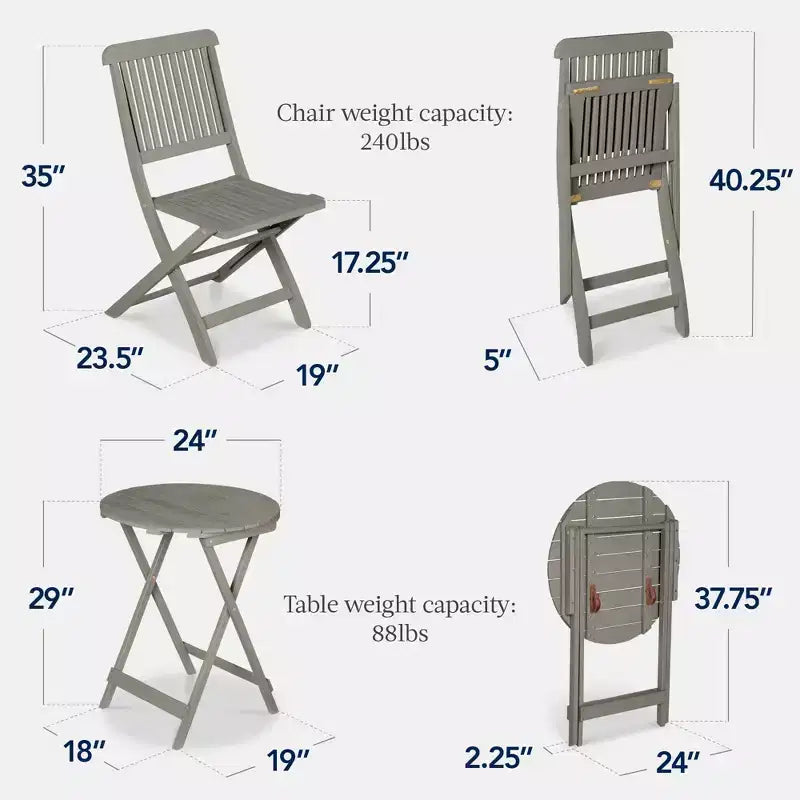 Best Choice Products 3-Piece Acacia Wood Bistro Set, Folding Patio Furniture w/ 2 Chairs, Table