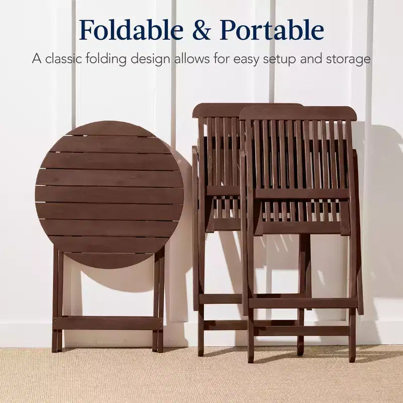 Best Choice Products 3-Piece Acacia Wood Bistro Set, Folding Patio Furniture w/ 2 Chairs, Table