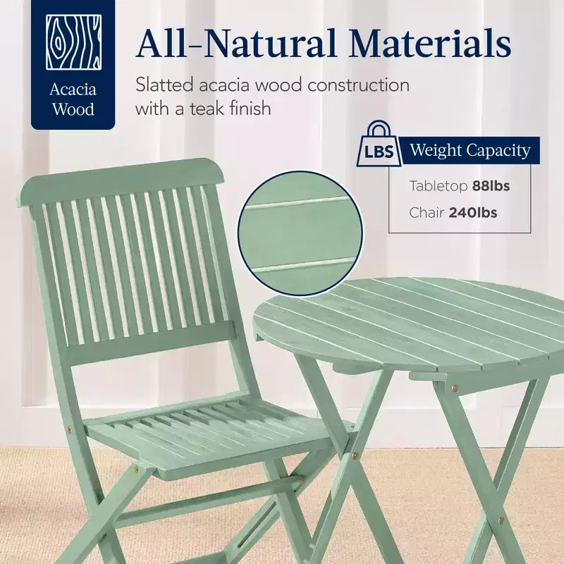 Best Choice Products 3-Piece Acacia Wood Bistro Set, Folding Patio Furniture w/ 2 Chairs, Table