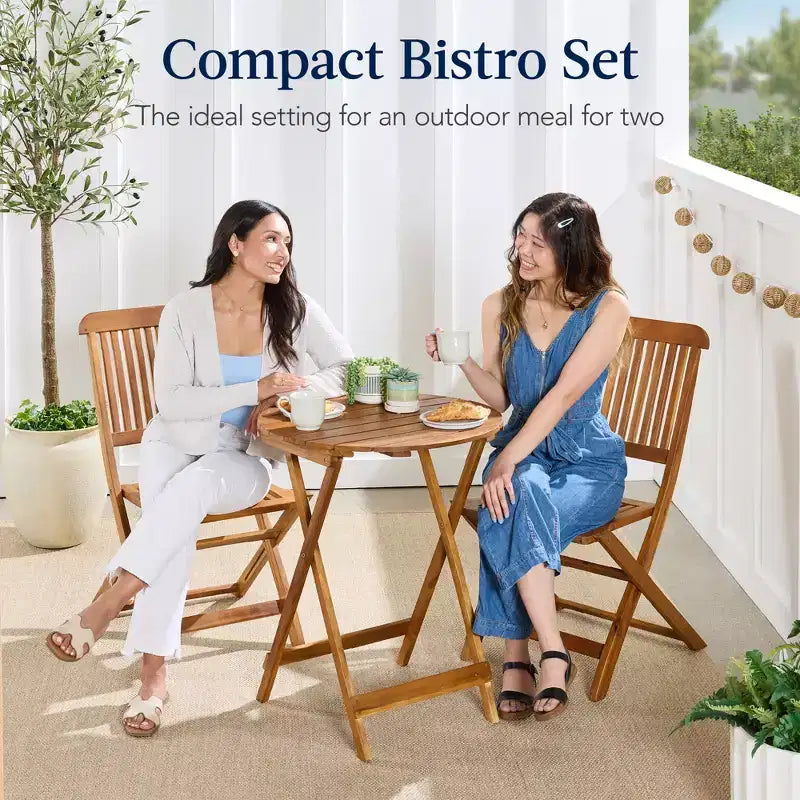 Best Choice Products 3-Piece Acacia Wood Bistro Set, Folding Patio Furniture w/ 2 Chairs, Table