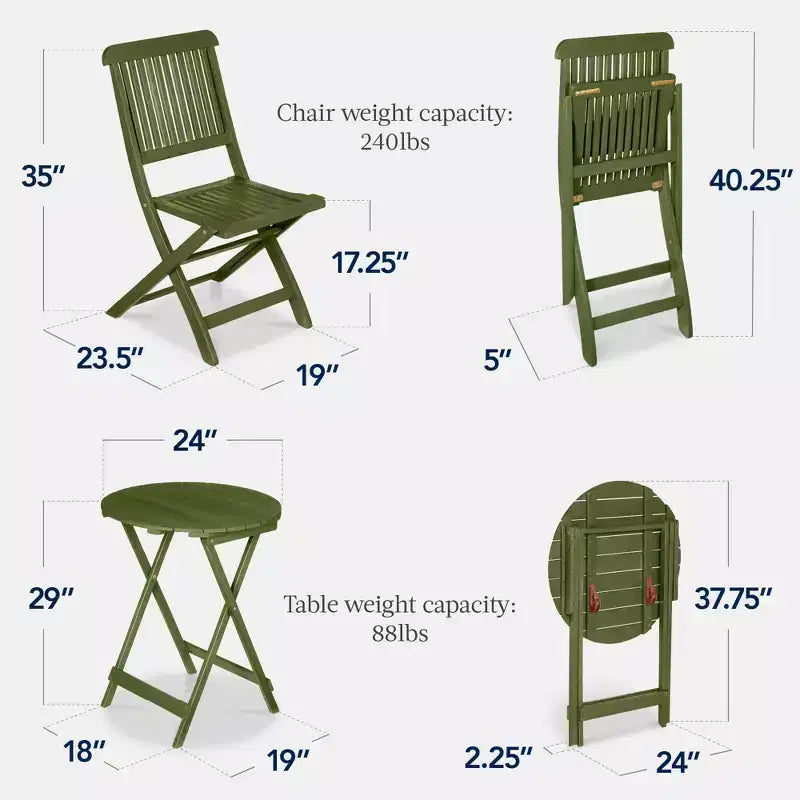 Best Choice Products 3-Piece Acacia Wood Bistro Set, Folding Patio Furniture w/ 2 Chairs, Table