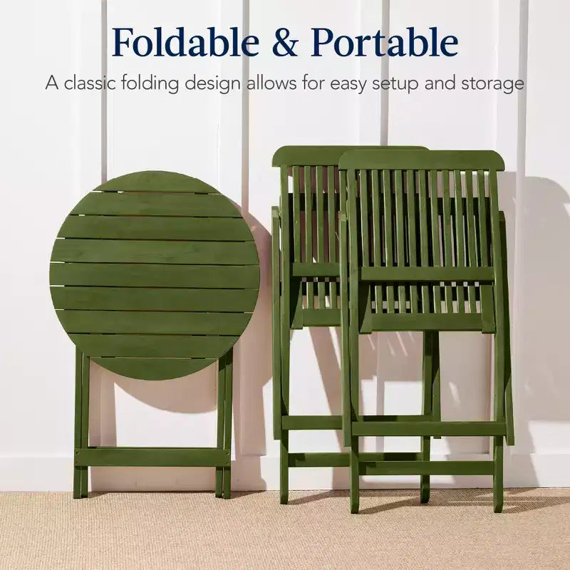 Best Choice Products 3-Piece Acacia Wood Bistro Set, Folding Patio Furniture w/ 2 Chairs, Table