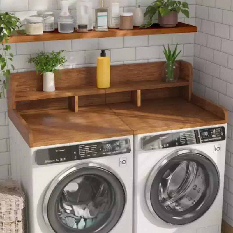 Washer Dryer Countertop, Laundry Countertop Wwith 2-Tier Storage Shelf & Edge Rails, Laundry Over Washing Top Protector for Washer and Dryer