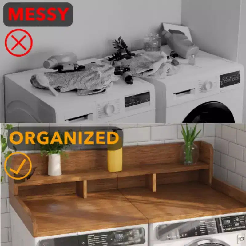 Washer Dryer Countertop, Laundry Countertop Wwith 2-Tier Storage Shelf & Edge Rails, Laundry Over Washing Top Protector for Washer and Dryer