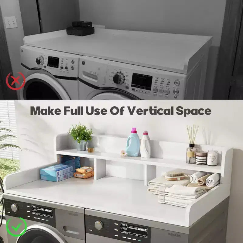 Washer Dryer Countertop, Laundry Countertop Wwith 2-Tier Storage Shelf & Edge Rails, Laundry Over Washing Top Protector for Washer and Dryer