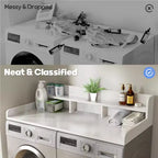 Washer Dryer Countertop, Laundry Countertop Wwith 2-Tier Storage Shelf & Edge Rails, Laundry Over Washing Top Protector for Washer and Dryer