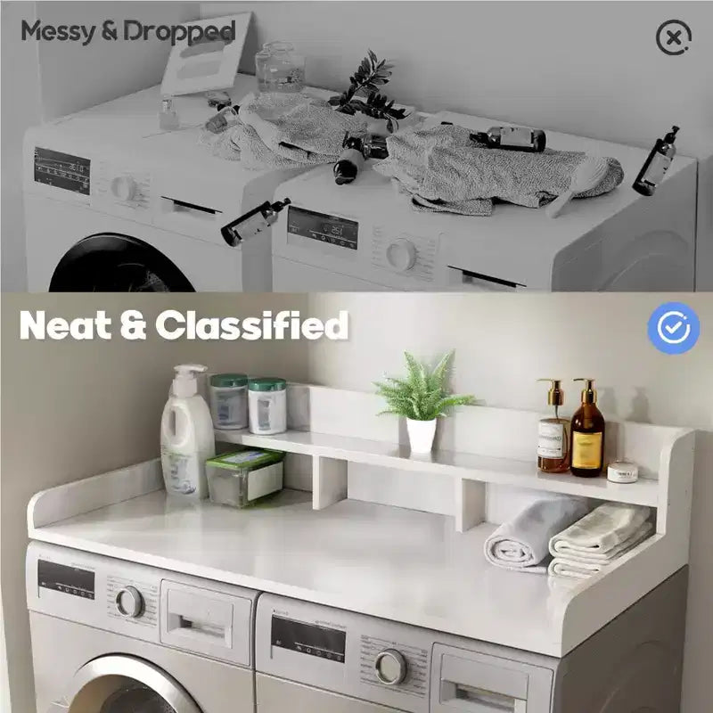 Washer Dryer Countertop, Laundry Countertop Wwith 2-Tier Storage Shelf & Edge Rails, Laundry Over Washing Top Protector for Washer and Dryer