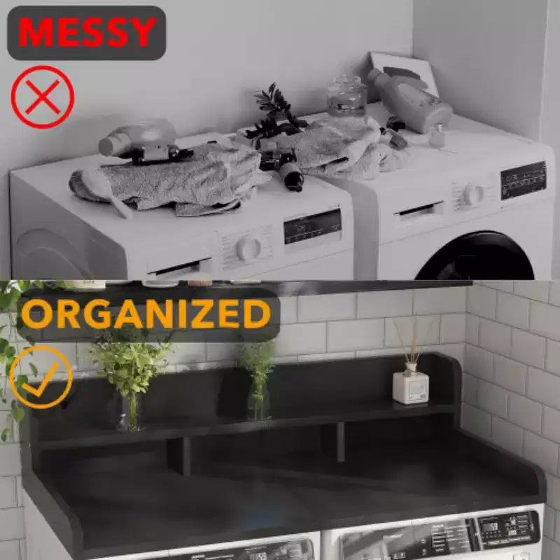 Washer Dryer Countertop, Laundry Countertop Wwith 2-Tier Storage Shelf & Edge Rails, Laundry Over Washing Top Protector for Washer and Dryer