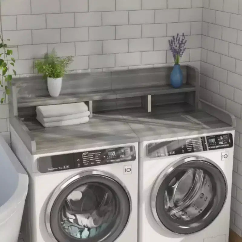 Washer Dryer Countertop, Laundry Countertop Wwith 2-Tier Storage Shelf & Edge Rails, Laundry Over Washing Top Protector for Washer and Dryer