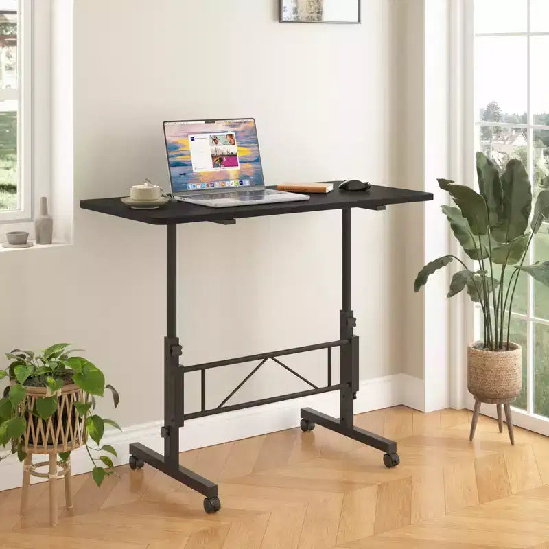 VECELO Small Standing Desk Adjustable Height, Mobile Computer Workstations with Wheels, Portable Rolling Laptop Table for Office
