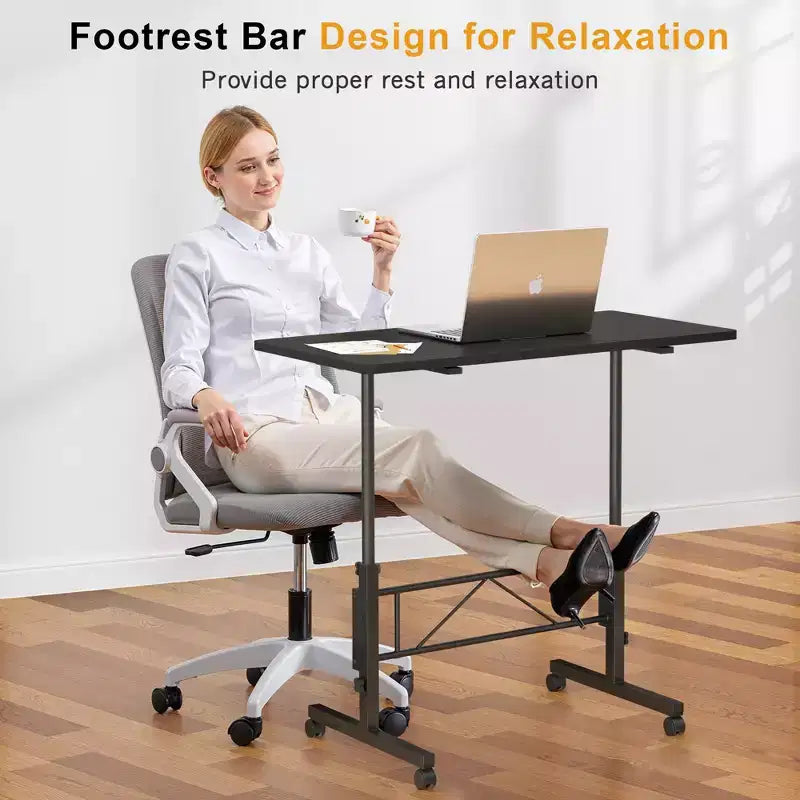 VECELO Small Standing Desk Adjustable Height, Mobile Computer Workstations with Wheels, Portable Rolling Laptop Table for Office