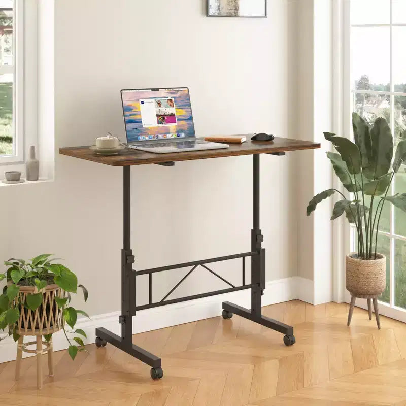 VECELO Small Standing Desk Adjustable Height, Mobile Computer Workstations with Wheels, Portable Rolling Laptop Table for Office