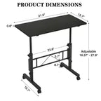 VECELO Small Standing Desk Adjustable Height, Mobile Computer Workstations with Wheels, Portable Rolling Laptop Table for Office
