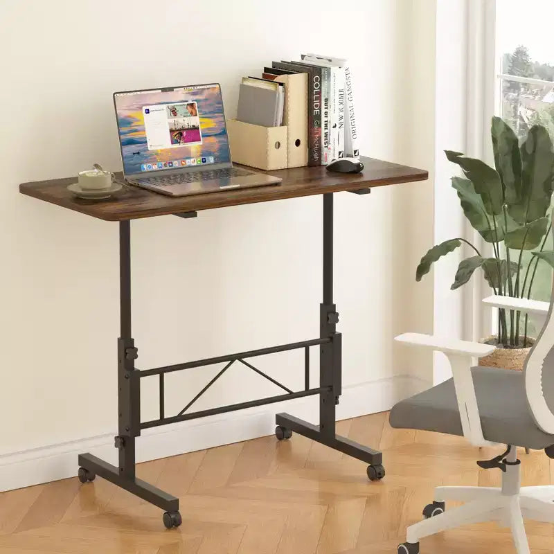 VECELO Small Standing Desk Adjustable Height, Mobile Computer Workstations with Wheels, Portable Rolling Laptop Table for Office